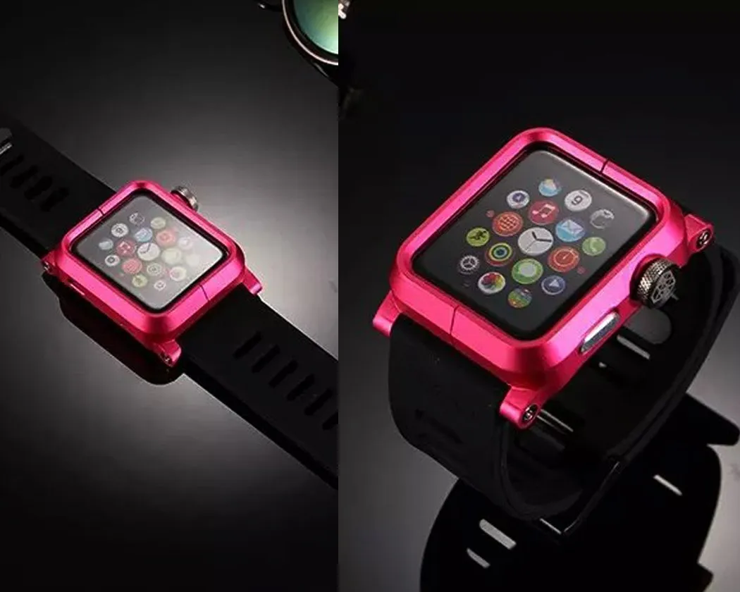 38mm Apple Watch Aluminum Case with Black Silicone Band - Magenta