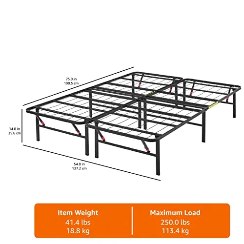 Amazon Basics Foldable Metal Platform Bed Frame with Tool Free Setup, 14 Inches High, Full, Black