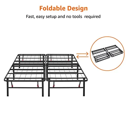 Amazon Basics Foldable Metal Platform Bed Frame with Tool Free Setup, 14 Inches High, Full, Black