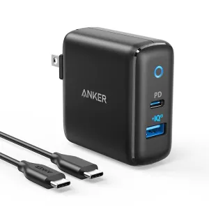 Anker Powerport 33W Dual-Port USB-C & USB-A Wall Charger W/ 6' C-C Cable - Black