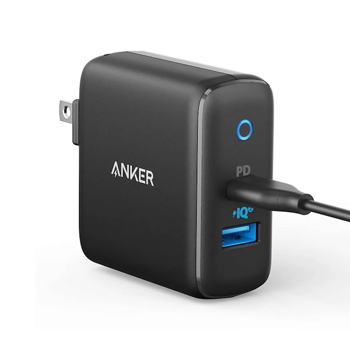 Anker Powerport 33W Dual-Port USB-C & USB-A Wall Charger W/ 6' C-C Cable - Black