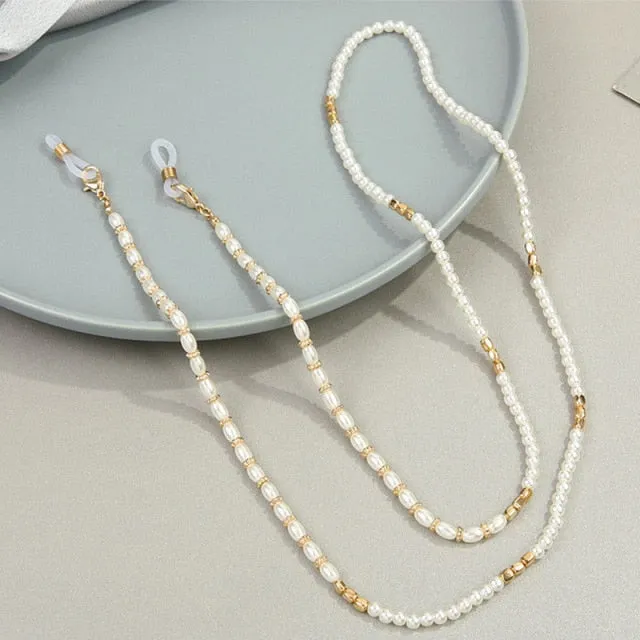 Anti Lost Chains For AirPods Snake Imitation Pearl Glasses Lanyard Chain For Women Creative Metal Necklace Accessories Jewelry| |