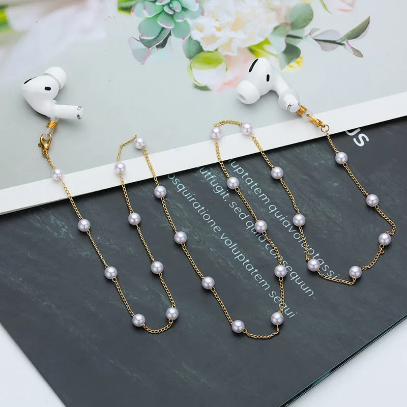 Anti Lost Chains For AirPods Snake Imitation Pearl Glasses Lanyard Chain For Women Creative Metal Necklace Accessories Jewelry| |