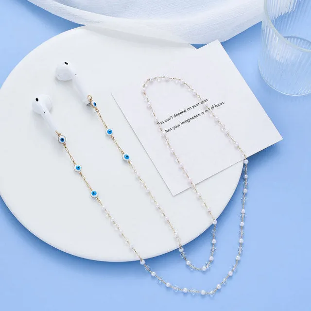 Anti Lost Chains For AirPods Snake Imitation Pearl Glasses Lanyard Chain For Women Creative Metal Necklace Accessories Jewelry| |