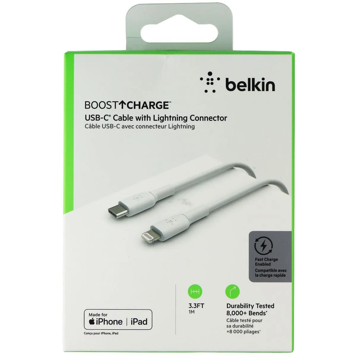 Belkin (3.3FT) BoostCharge USB-C to 8-Pin Charge/Sync Cable for iPhone - White