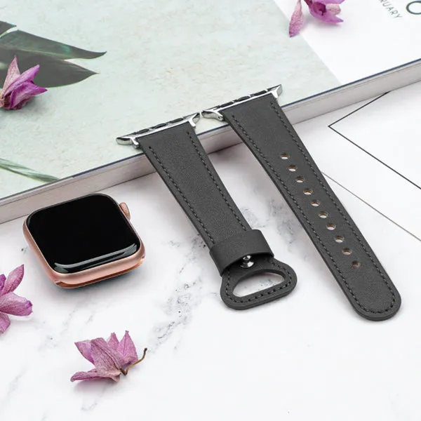 Black Genuine Leather Apple Watch Band 黑色真皮Apple 錶帶 (KCWATCH1149)