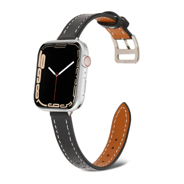 Black Genuine Leather Apple Watch Band (for small wrist) 黑色真皮Apple (適合小手腕) 錶帶 KCWATCH1216