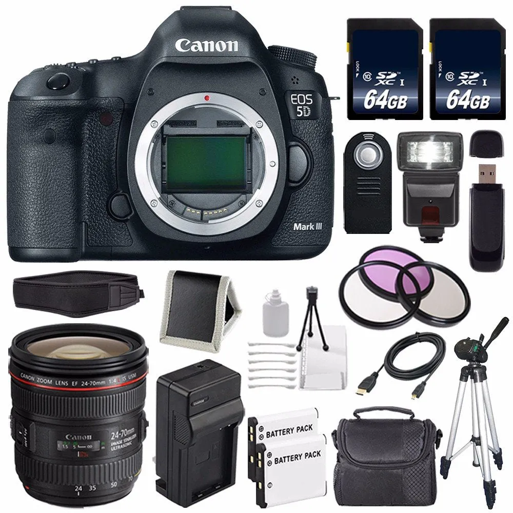 Canon EOD 5D III Digital Camera International Model   Canon EF 24-70mm f/4L is USM Lens   LP-E6 Battery   64GB Memory Card Base Bundle