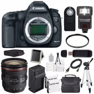 Canon EOD 5D III Digital Camera International Model   Canon EF 24-70mm f/4L is USM Lens   LP-E6 Battery Bundle