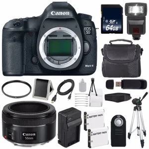 Canon EOD 5D III Digital Camera International Model   Canon EF 50mm f/1.8 STM Lens   LP-E6 Battery   64GB Memory Card Starter Bundle