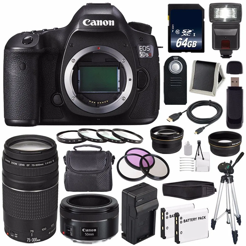 Canon EOS 5DS R DSLR Camera (International Model) 0582C002   Canon EF 75-300 III  EF 50mm f/1.8 STM Lens Bundle