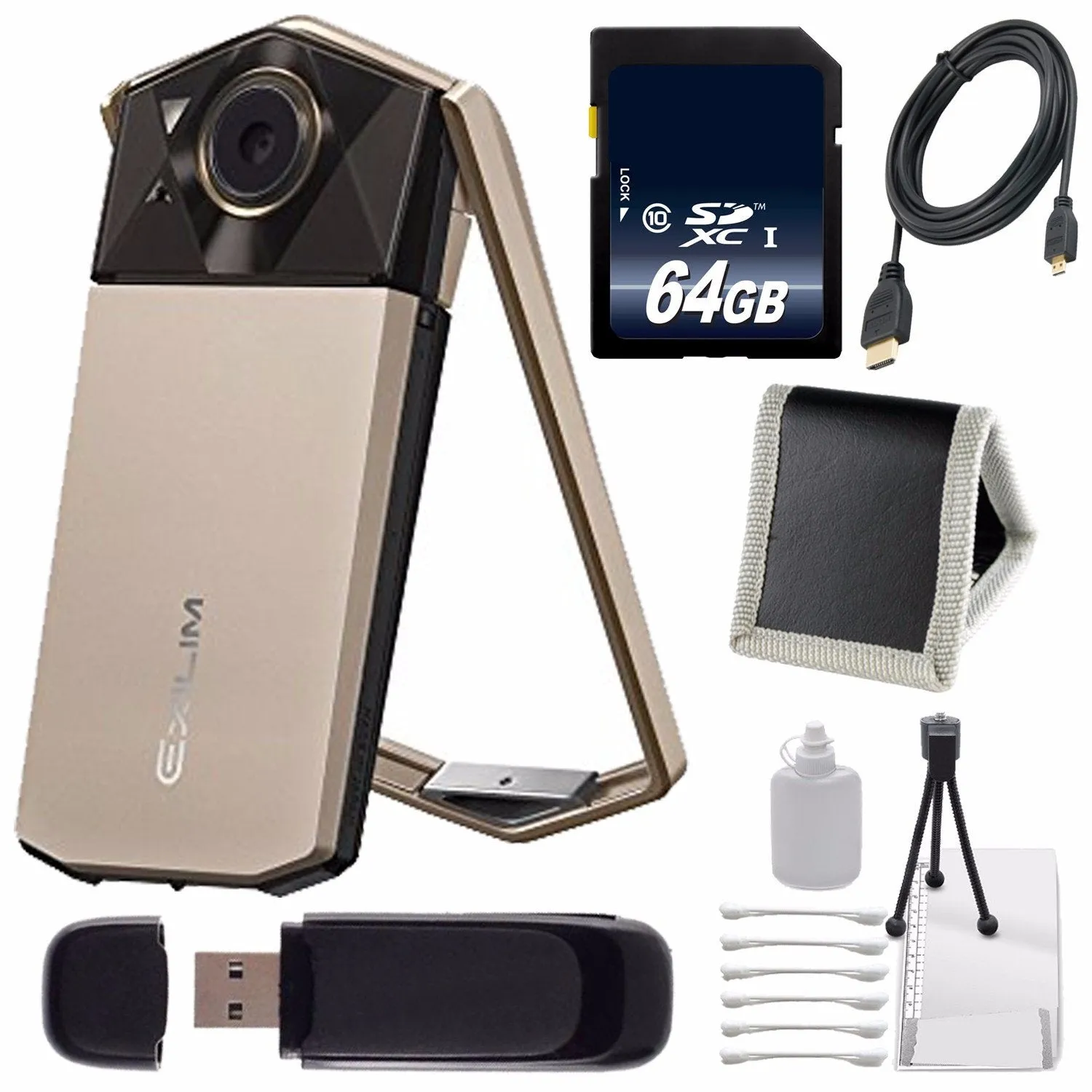 Casio Exilim EX-TR70 Selfie Digital Camera (Gold) (International Version)   64GB Memory Card Bundle