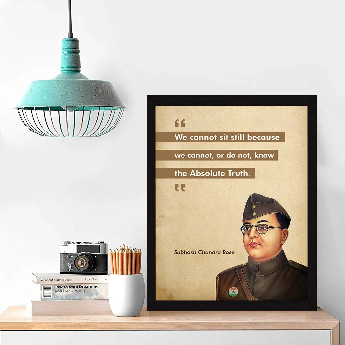 Chaka Chaundh - Subhash Chandra Bose Poster Frame Photo - motivational quotes frames - poster with frame - Subhash Chandra Bose Quote Poster – Inspirational Quotes wall frames - (13.6 X 10.6 Inches)