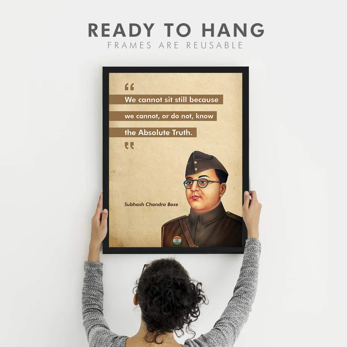 Chaka Chaundh - Subhash Chandra Bose Poster Frame Photo - motivational quotes frames - poster with frame - Subhash Chandra Bose Quote Poster – Inspirational Quotes wall frames - (13.6 X 10.6 Inches)