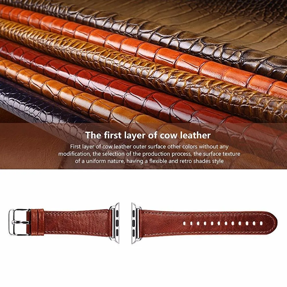 Classic Metal Clasp Watchband Belt Premium Leather Strap Series