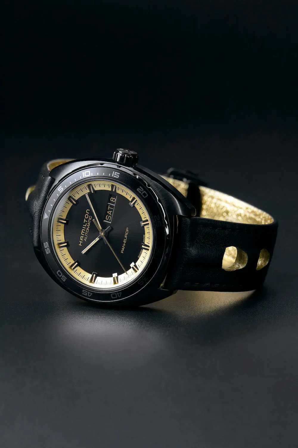 HML Watch American Classic Pan Europ Day Date Black & Gold