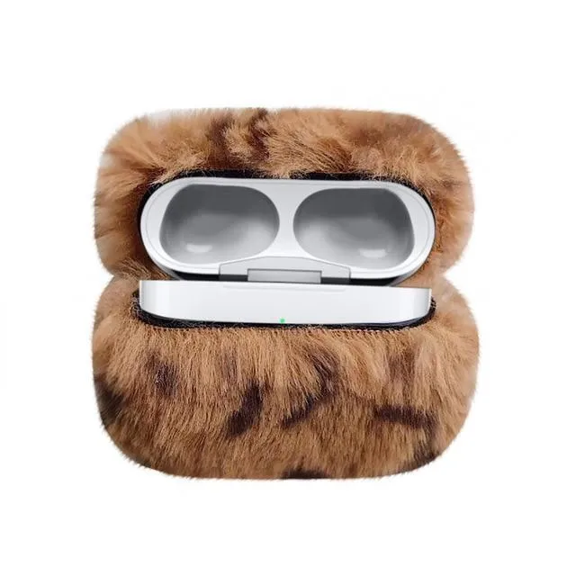 Leopard Sexy Plush Cover for Airpods Pro Case Wireless Bluetooth Accessories Box Charging w/ Pothook key chain for women - US Fast Shipping