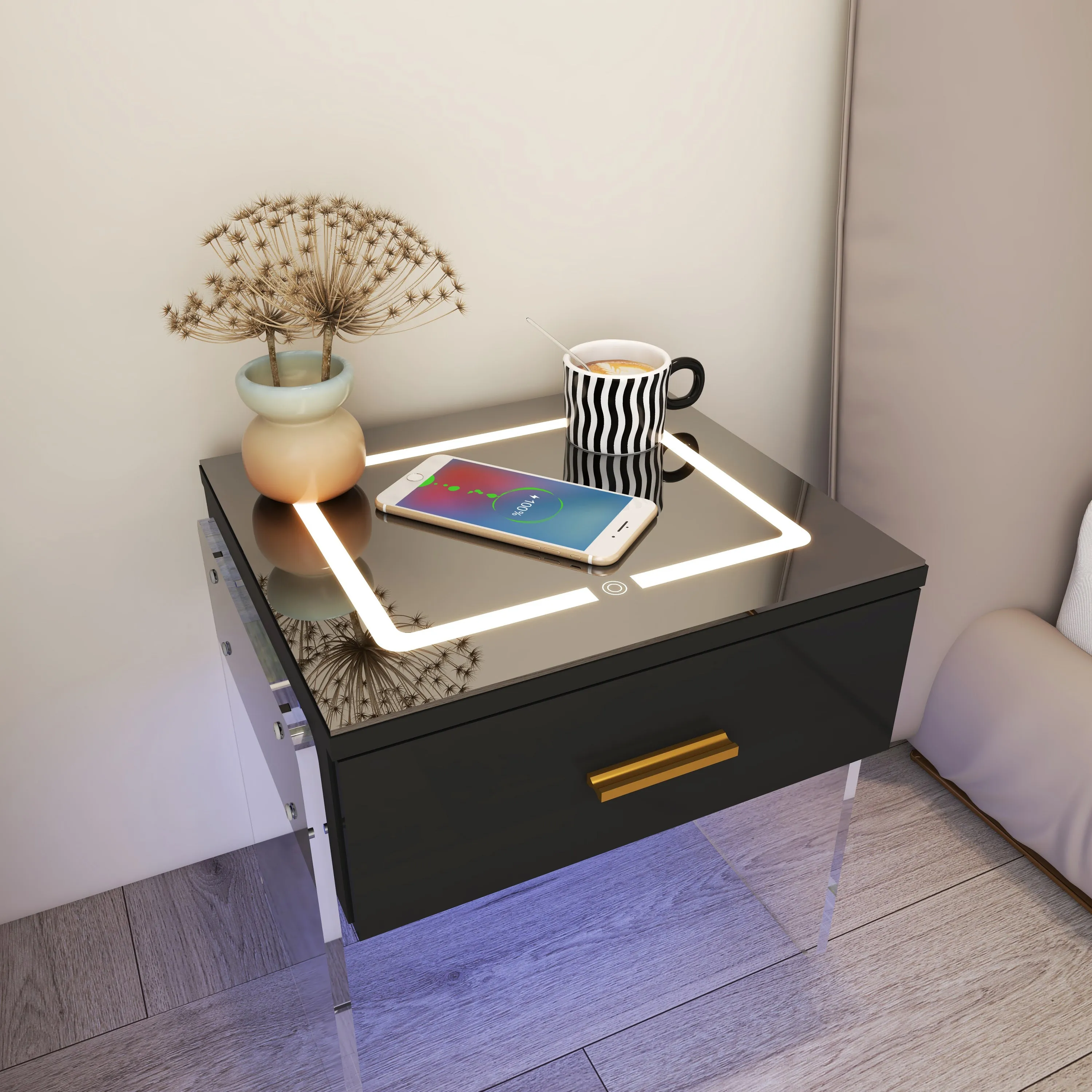 Maxi LED Nightstand with Wireless Charging Station - Black