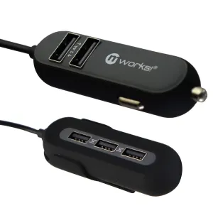 mworks! mPOWER! 10.8A Front & Back Seat 5 Port USB Charger/Adapter - Black/Gray