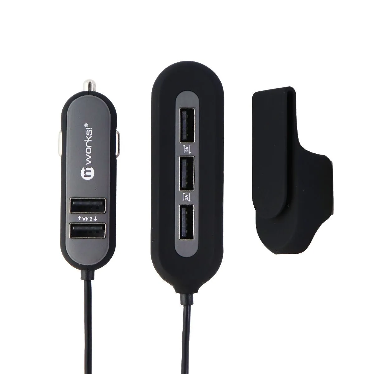 mworks! mPOWER! 10.8A Front & Back Seat 5 Port USB Charger/Adapter - Black/Gray