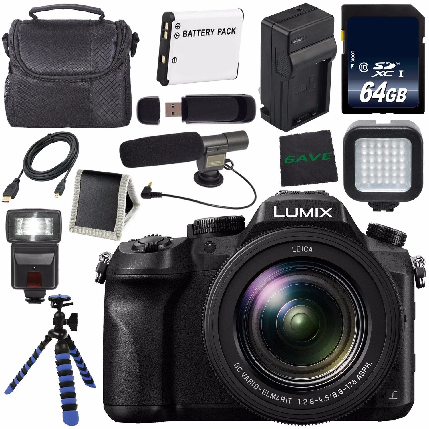 Panasonic Lumix DMC-FZ2500 Digital Camera (International Model)   Lithium Ion Battery   Charger   64GB Memory Card   Tri