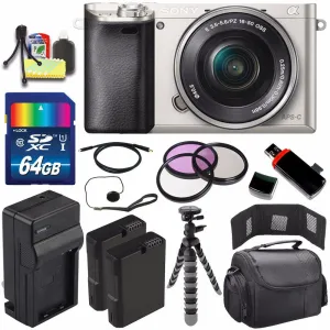 Sony Alpha a6000 Mirrorless Digital Camera with 16-50mm Lens (Silver)   Battery   Charger   64GB Bundle 6 - International