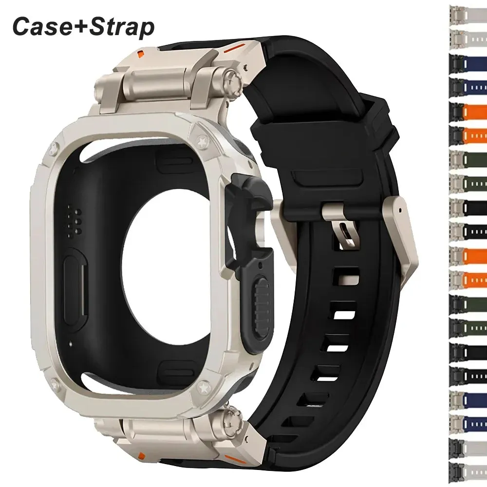 Strap Case for Apple Watch Band Ultra 2 49mm 44mm 45mm TPU Protector Case Cover Silicone Bracelet for IWatch Series 9 8 7 6 5 4