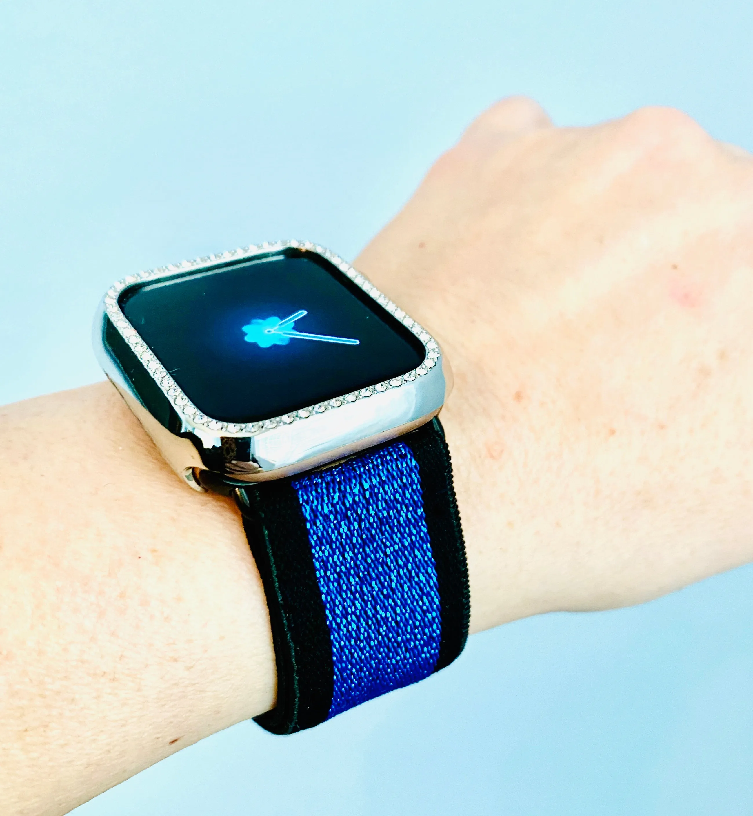 Stretchable Elastic Shimmering Blue Print Band For Apple Watch