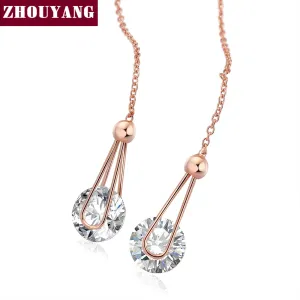 Top Quality ZYE683 Cubic Zirconia Rose Gold Color Fashion Chain Earrings Jewelry For Women Austrian Crystal Wholesale