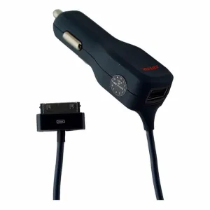 Ventev Dashport Car Charger with Apple 30-Pin Connector and Extra USB Port -Gray