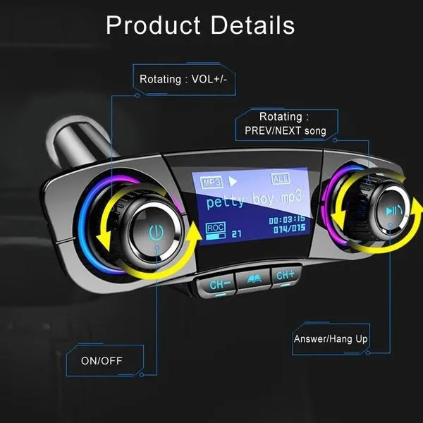 Wireless Bluetooth Handsfree Calling Car Charger FM Transmitter