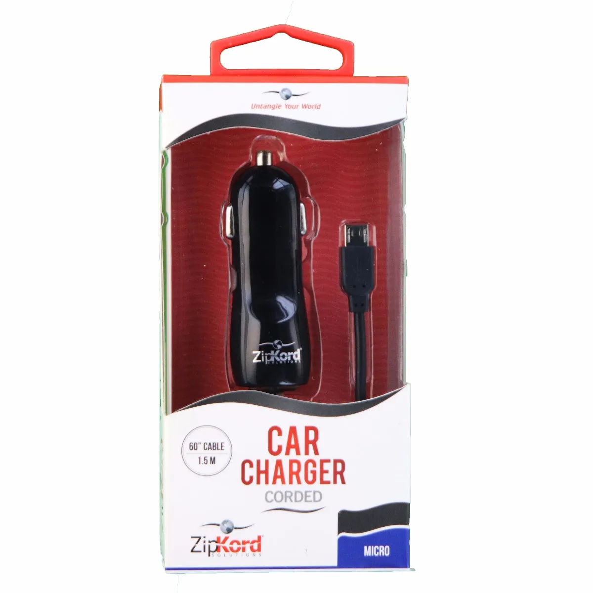 ZipKord 2.1A Coiled Car Charger with Micro USB Connector - Black